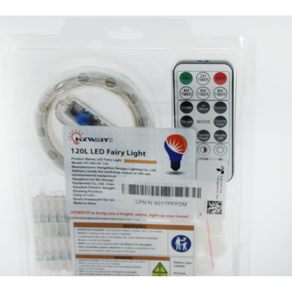 HXWEIYE 120L LED Fairy Light HY100150-120 with Remote Timer and 8 Modes New